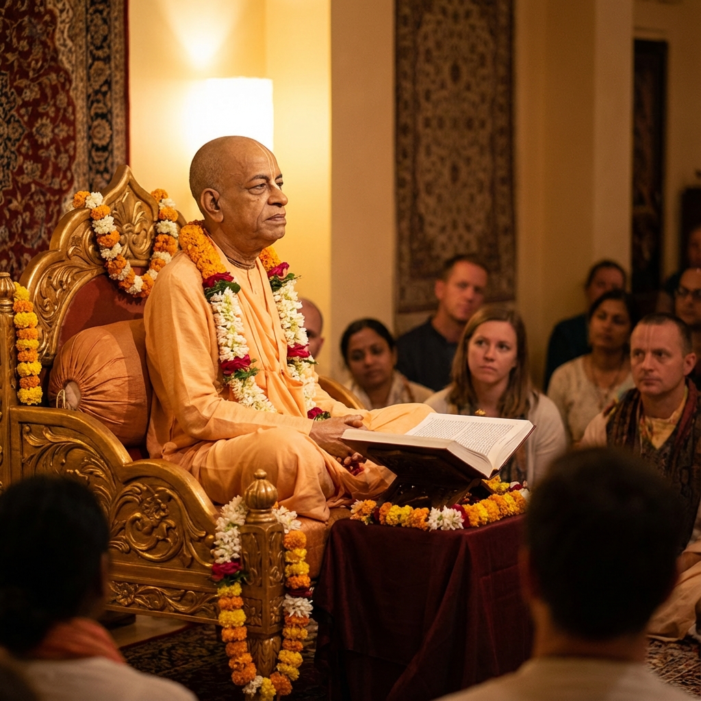 Srila Prabhupada speaking to a global audience